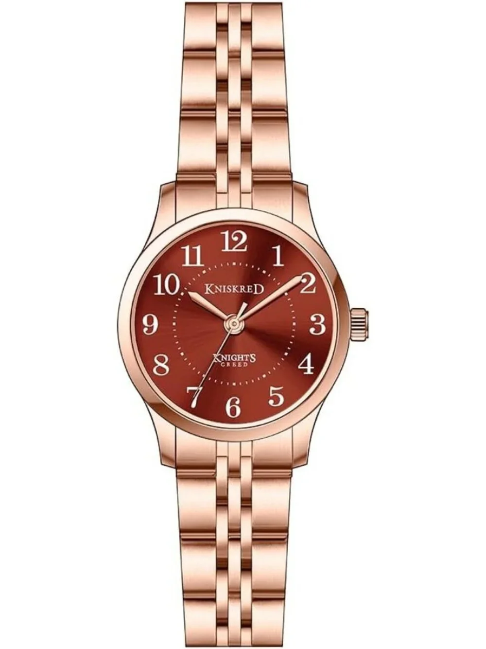 Women's Rose Gold Brown Solid Stainless Steel Band Easy to Read Dial Wrist Watch